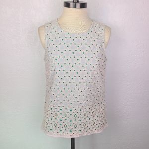 Boden Sleeveless White Eyelet Top with Green Lining